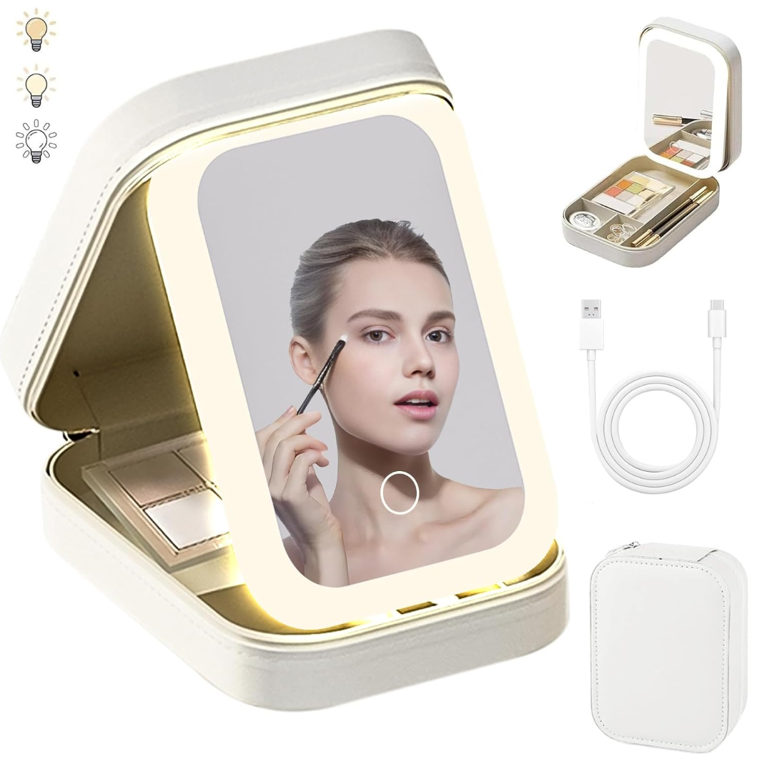 Neceser de maquillaje con espejo LED de tres luces