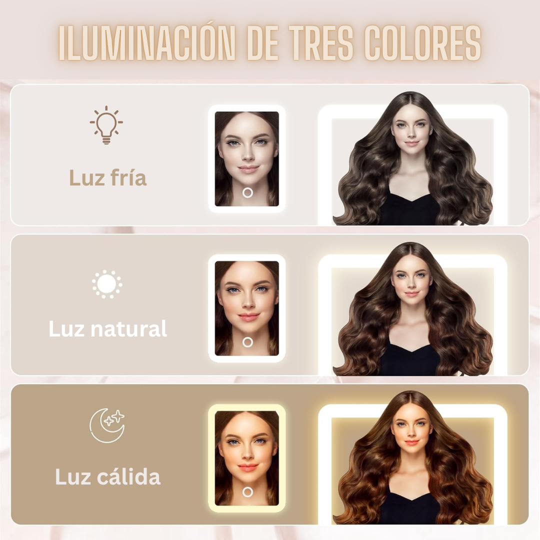 Neceser de maquillaje con espejo LED de tres luces