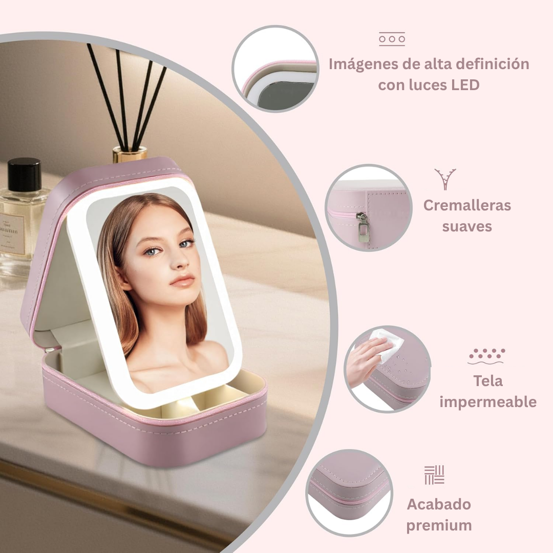 Neceser de maquillaje con espejo LED de tres luces