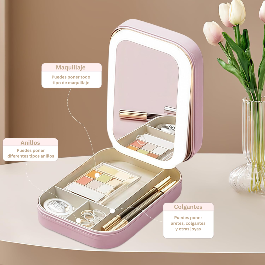 Neceser de maquillaje con espejo LED de tres luces