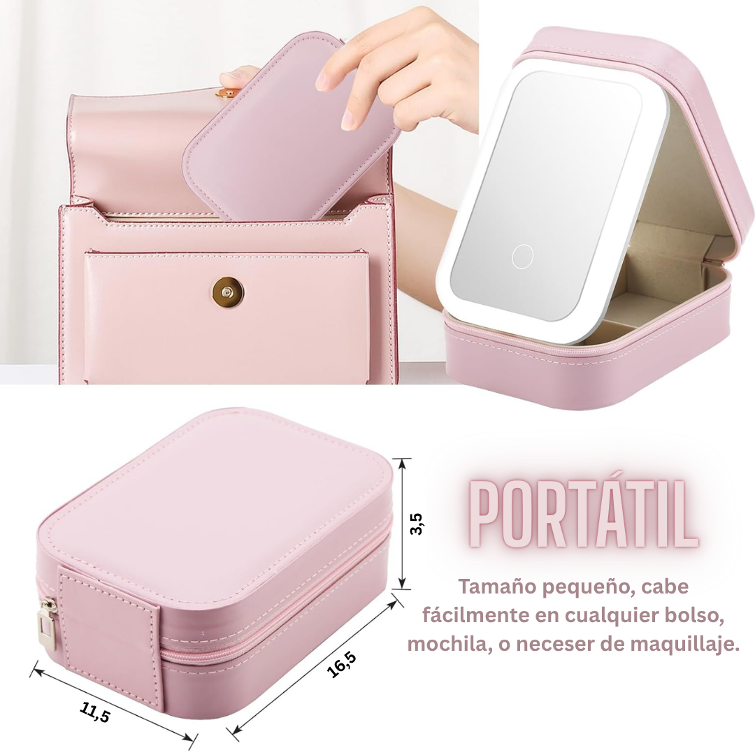 Neceser de maquillaje con espejo LED de tres luces