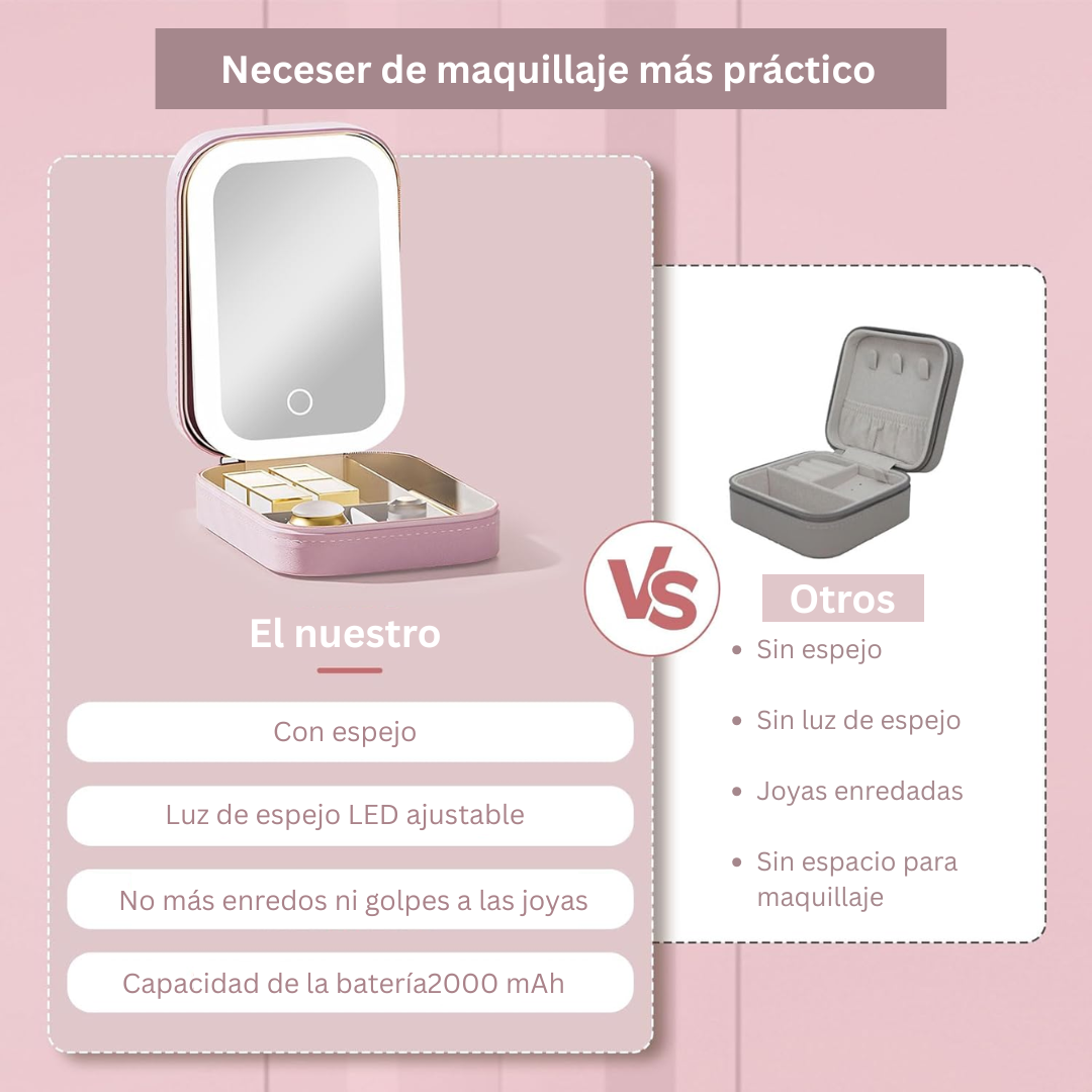 Neceser de maquillaje con espejo LED de tres luces