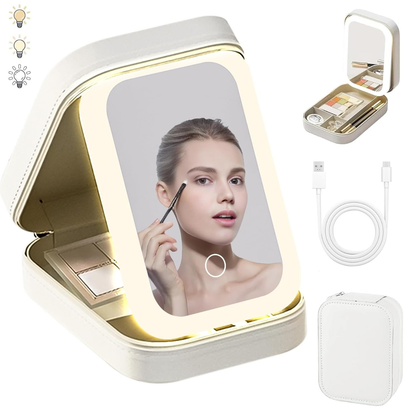 Neceser de maquillaje con espejo LED de tres luces